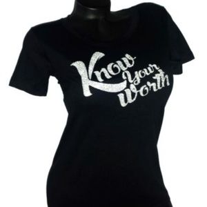 Know Your Worth! Black Lt. Weight Jersey Tee.